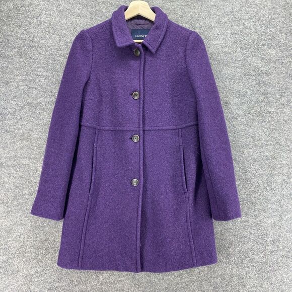 Lands' End Jackets & Blazers - Lands' End Coat Women 4 Purple Button Up Wool Lined Collared Long Sleeve Pockets